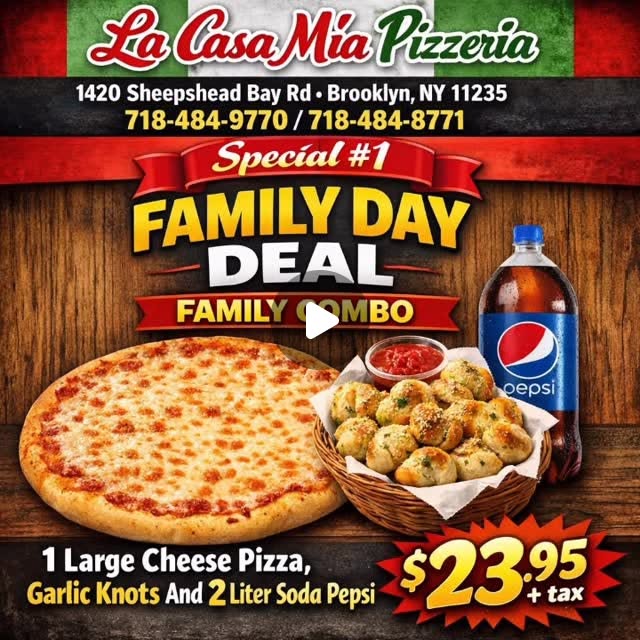 La Casa Mia Pizzeria family day deal flyer
